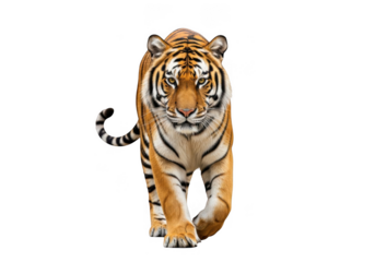 Majestic bengal tiger walking forward isolated on transparent background