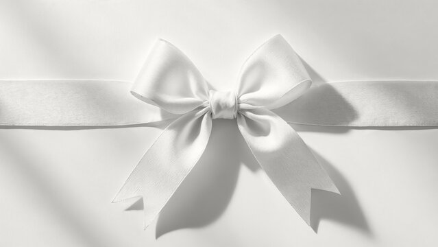 White silk ribbon bow tied, creating clean monochrome gift wrapping or celebration background. Modern trendy tone hue shade color of the year 2026