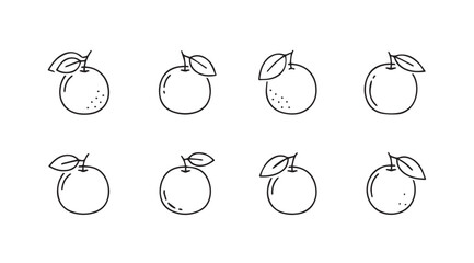 Collection of hand drawn oranges with leaves rustic sketch style fruit icons for fresh juice and healthy food concepts vector
