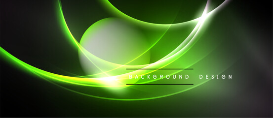 Abstract green waves, glowing lines, dark background. Modern design element, vibrant energy, smooth curves, dynamic composition.