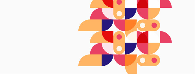 Abstract floral pattern. Overlapping semicircles create colorful bloom. Warm tones dominate composition, simple background.