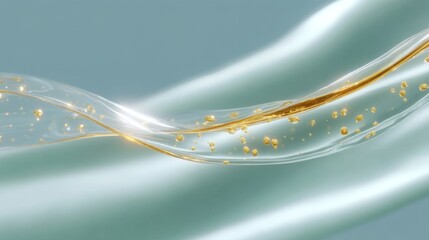 A serene and soothing abstract image featuring flowing transparent waves in gentle hues. The gold elements add a touch of elegance and luxury. Ideal for modern design and artistic projects. AI