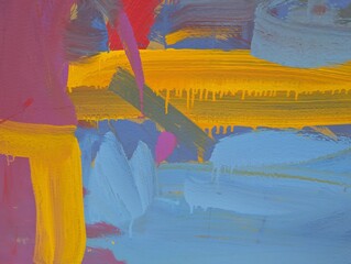 Abstract artwork with dripping blue paint on a yellow background_251207_18