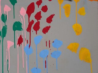 Abstract artwork with dripping blue paint on a yellow background_251207_01