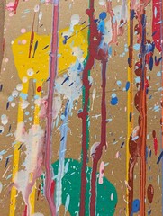 Abstract artwork with dripping blue paint on a yellow background_251207_17