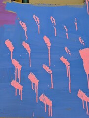 Abstract artwork with dripping blue paint on a yellow background_251207_0