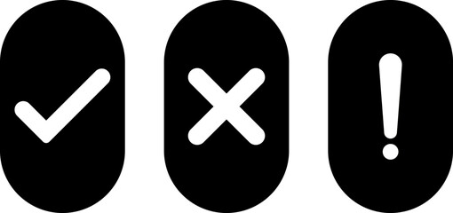 Solid Black Status: Success, Error, and Warning Icon Set