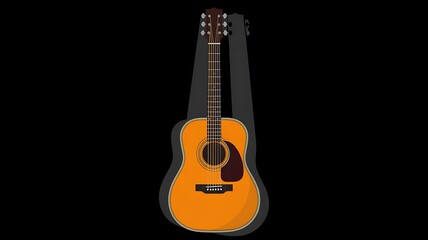 Obraz premium Acoustic guitar spotlighted against a dark background, highlighting its classic design and warm wood tones