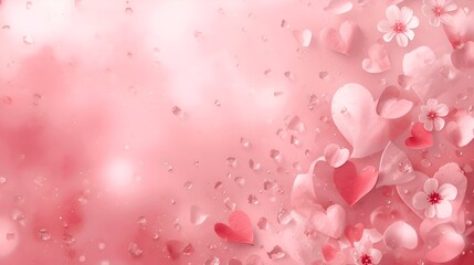 Valentine background featuring soft pink and red hearts in a gentle pastel gradient, with a dreamy bokeh effect that creates a romantic and seamless atmosphere