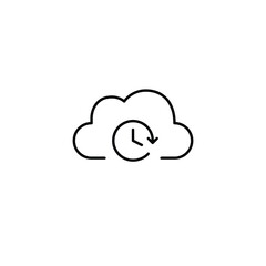 Cloud and clock. Virtual data synching, file storage and timed management sessions. Pixel perfect, editable stroke vector icon