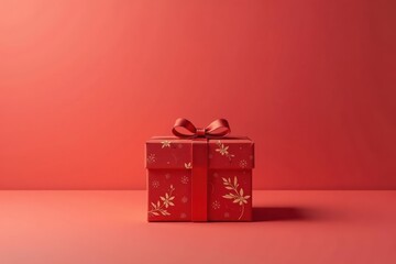 A Single Red Gift Box with a Festive Bow on a Matching Background