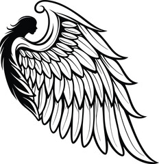 Angel wings silhouette isolated on white background