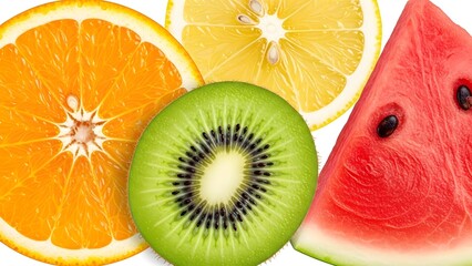 Assortment of Fresh Citrus Fruits and Watermelon Slices orange lemon