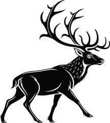 Polar deer silhouette isolated on white background