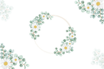 backgroud watercolor leaf eucalyptus with golden circle