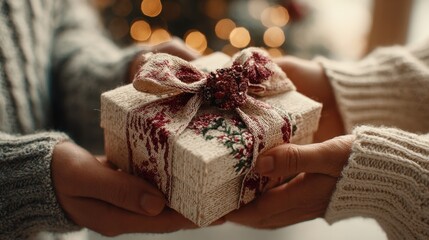 Loving couple opens christmas present together with joy, celebrating merry christmas and happy new year