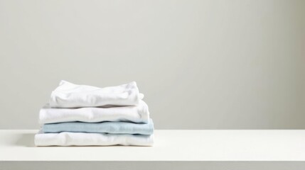 Neatly Folded Light-Colored Garments Resting on a White Surface Against a Simple Background