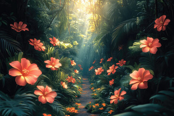 Obraz premium Children's Imaginative Expedition Through a Vibrant Jungle Land