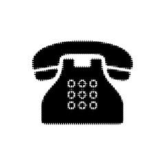 Halftone retro telephone icon in black and white, stylized vintage landline symbol with dotted texture for communication, contact, and customer service design.