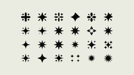 Collection of Black Starburst and Sparkle Icons on a Light Background vector illustration