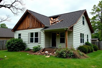 Residential Home with Significant Roof Damage Requiring Urgent Repair
