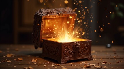 Glowing treasure chest with sparks — symbol of luck, wealth and magic of Lunar New Year