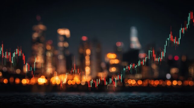 Big data stock market analysis over bright city at night showing trade technology and business financial strategy and financial planning - Powered by Adobe