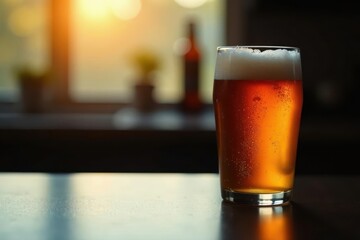 A Refreshing Glass of Amber Ale at Sunset, Enjoying the Golden Hour
