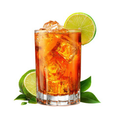 Refreshing iced tea with lime slice on transparent background, featuring bright citrus color and glass texture. Ideal for beverage branding, summer menus, drink ads, and refreshing lifestyle visuals.