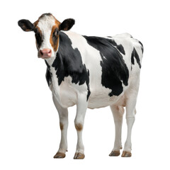 Holstein dairy cow on transparent background with clear black-and-white markings and natural stance. Ideal for farm branding, milk industry visuals, educational materials.