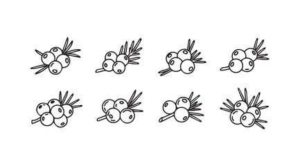 Hand-drawn sea buckthorn berries and leaves decorative elements sketch set vector © iconworld