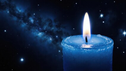 Fototapeta premium Blue Candle Flame Against a Starry Night Sky.