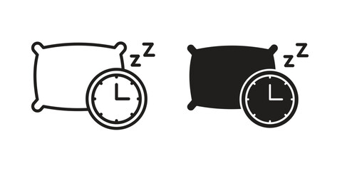 Bedtime icons in black glyph and liner versions for design.