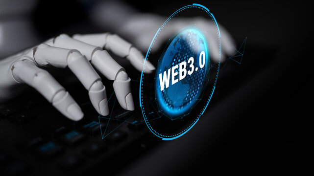 The global impact of AI on the Web 3.0 next generation internet. A concept of a worldwide decentralized network driven by AI. Motif