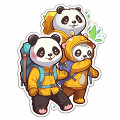 Panda sticker of father and son doing camping activities with happy expressions. Nice and cute.