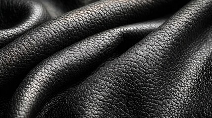 Close up on dark black leather cover for poster, banner, header backdrop design with copy space, high quality realistic detail
