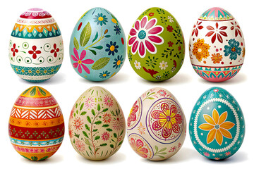 Colorful set of painted Easter eggs for spring holiday decoration
