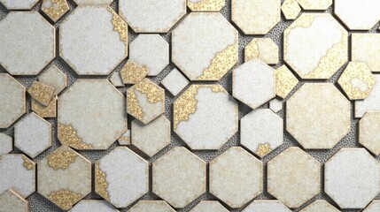 Abstract Octagonal Tile Pattern with Golden Accents A Luxurious Textured Surface Design