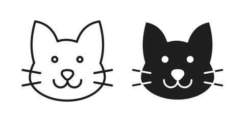 Cat icons in black glyph and liner versions for design.