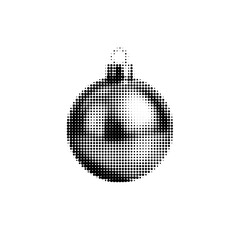 Halftone illustration of a Christmas ornament ball in black and white, minimal festive icon design for holiday decoration themes.