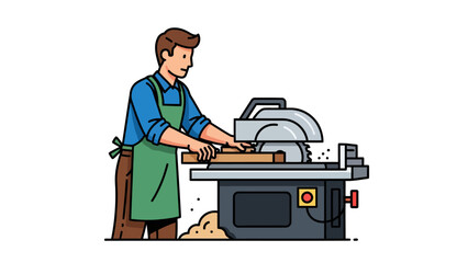 Carpenter operating a table saw to cut wood