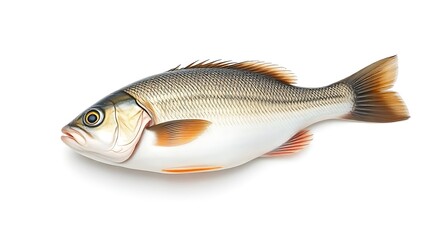 Fototapeta premium seabass. A single, fresh sea bass presented on a clean white background. menu design, packaging mockups, designed for culinary blogs and recipe cards for restaurants, used by clinicians.