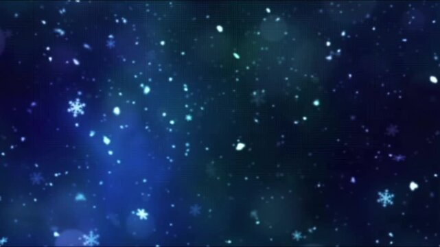 Magical dark blue winter backdrop with gently falling snow and glistening light particles, evoking a serene and festive seasonal atmosphere, ideal for various graphic design projects 4K Motion Animati