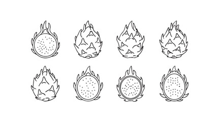 Collection of fresh green dragon fruit halves and slices isolated on healthy exotic fruit vector