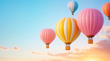 Fototapeta premium Colorful Hot Air Balloons Against a Pastel Sunset Sky