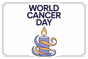 World Cancer Day Candle Illustration with Ribbons and Support Message
