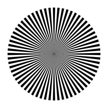 Siemens star, or spoke target, with 128 black and white spokes, showing aliasing in the center, a signal processing effect. Used to test the resolution of optical instruments, printers, and displays.