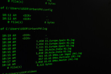 Close-up of a computer screen displaying a directory listing in green text.
