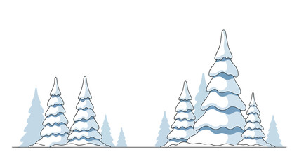 Fototapeta premium Winter landscape illustration of snow-covered pine trees against a pale blue sky