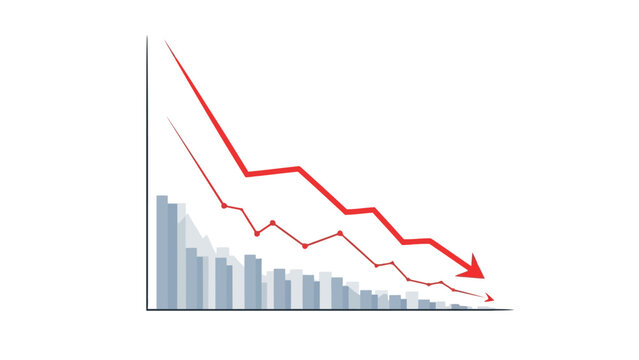 Bar chart with red downward trend lines and arrow